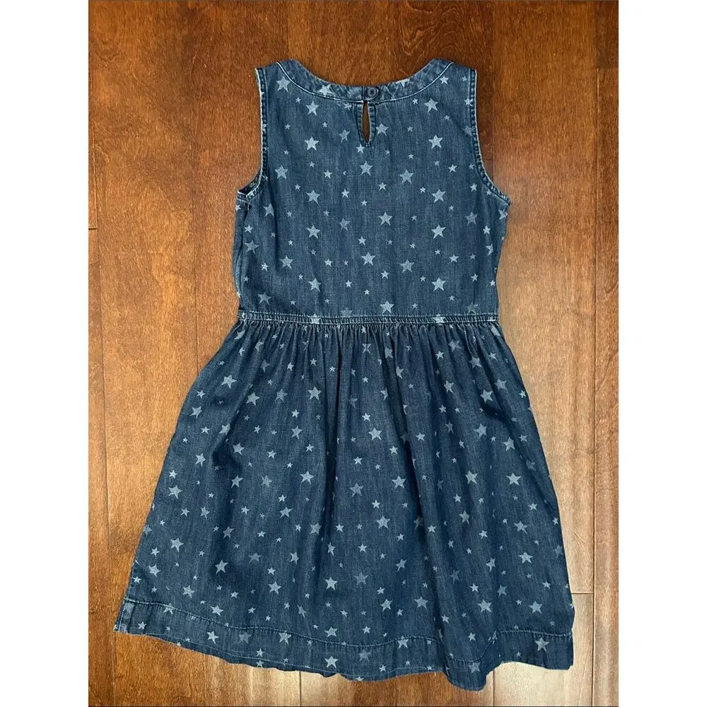 Gap Kids Star-Print Blue Denim Dress, Great 4th of July Summer Dress, Size Lg